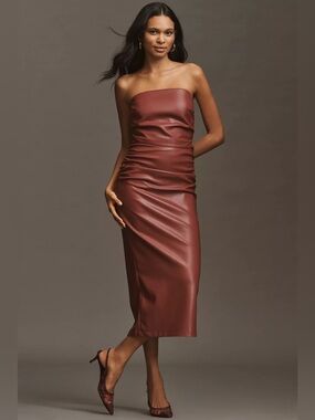BNWT The Soleil Faux Leather Strapless Midi Dress ANTHROPOLOGIE SIZES lg & sm